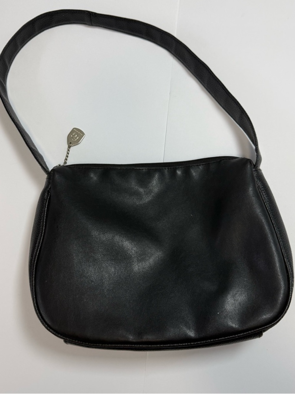 Faded Glory Black Shoulder Bag Faux Leather Small Purse Zip Top
